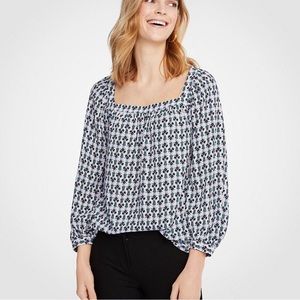 Ann Taylor Floral Three Quarter Sleeve Square Neck Blouse